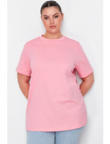 Trendyol Curve Pink Collar Ribbed Boyfriend Knitted T-shirt