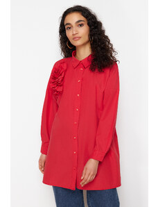 Trendyol Red Applique Flower Detailed Cotton Woven Shirt