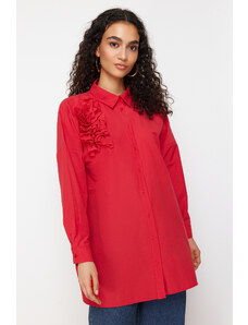 Trendyol Red Applique Flower Detailed Cotton Woven Shirt