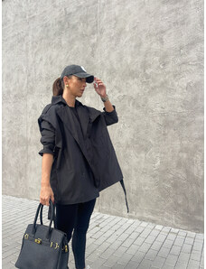 GREY OVERSIZED KRÁTKÝ TRENCH COAT black