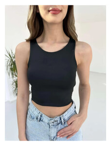 Laluvia Black Double Fabric Crop Undershirt