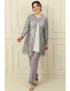 By Saygı 3-Piece Suit With Pile Lined Waterway Embroidery Embroidered Jacket Trousers
