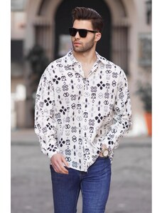 Madmext Men's Black Patterned Long Sleeve Oversize Shirt 6731