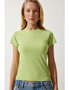 Happiness İstanbul Women's Peanut Green Crew Neck Basic Sandy T-Shirt