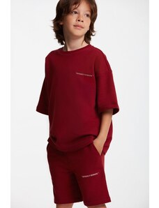 GRIMELANGE Bogota Knitted Comfort Fit Tracksuit Set Claret Red Round Neck with Embroidery/Embroidery