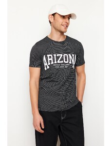 Trendyol Black Regular/Normal Fit Textured Text Printed T-Shirt