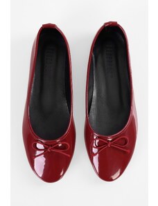 Shoeberry Women's Baily Burgundy Patent Leather Bow Daily Flats