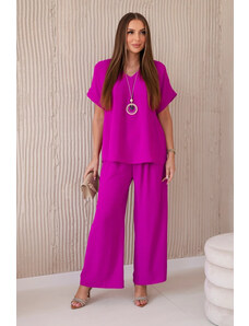 K-Fashion Komplet s náhrdelníkem halenka + kalhoty tmavě fialová