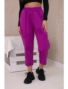 MladaModa Stylové kalhoty s kapsami model 6719N tmavě fialové