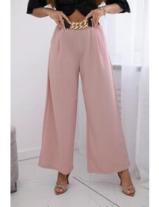 MladaModa Široké viskózové kalhoty s ozdobným páskem model 59100-28 pudrově růžové