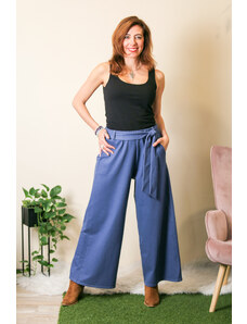 Meera Design Široké kalhoty s mašlí / Modrý denim