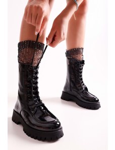 Shoeberry Women's Colette Black Wrinkled Patent Leather Boots Boots Black Wrinkled Patent Leather.