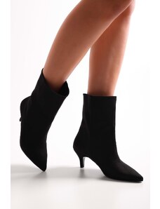 Shoeberry Women's Daisy Black Suede Short Heel Boots Black Suede