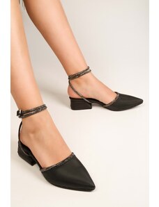 Shoeberry Women's Yune Black Satin Stitched Heels Shoes
