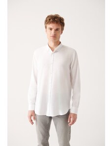 Avva Men's White Easy Iron Button Collar Textured Cotton Regular Fit Shirt