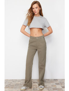 Trendyol Khaki Pocket Detailed High Waist Wide Leg Jeans