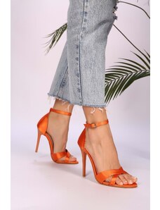 Shoeberry Women's Elena Orange Satin Heels Shoes