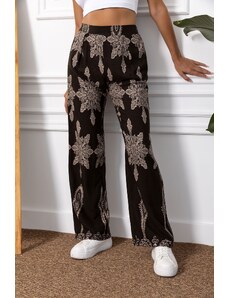 armonika Women's Brown Patterned Wide Leg Trousers