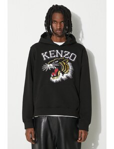 Bavlněná mikina Kenzo Tiger Varsity Slim Hoodie pánská, černá barva, s kapucí, s aplikací, FE55SW1864MF.99J