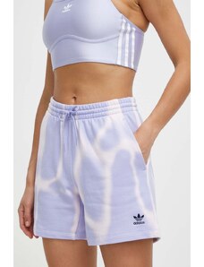 Bavlněné šortky adidas Originals fialová barva, vzorované, high waist, IS2491