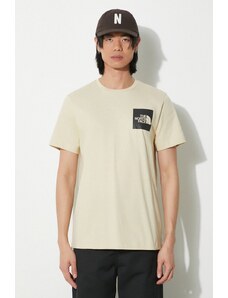 Bavlněné tričko The North Face M S/S Fine Tee béžová barva, s potiskem, NF0A87ND3X41