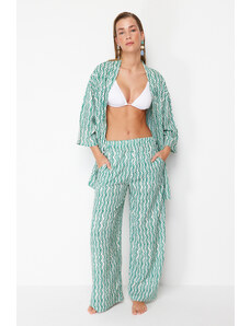 Trendyol Green Abstract Patterned Woven Kimono-Pants Suit