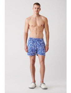 Avva Men's Blue Quick Dry Geometric Printed Standard Size Swimwear with Special Box, Seafood