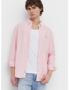 Bavlněná košile Tommy Jeans růžová barva, regular, s límečkem button-down