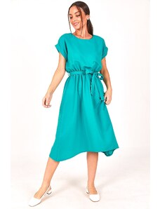 armonika Women's Turquoise Elastic Waist Tie-down DRESS