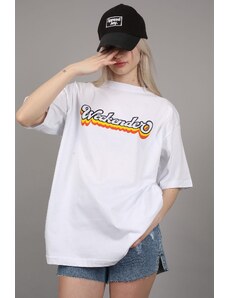 Madmext Oversized Round Neck Women's White Printed T-Shirt