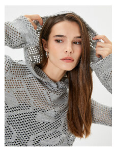 Koton Openwork Knitwear Sweater Hood Detailed Glitter