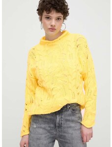 Bavlněný svetr Desigual žlutá barva, s pologolfem