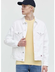 Džínová bunda Tommy Jeans pánská, bílá barva, přechodná