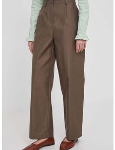 Kalhoty Dkny dámské, hnědá barva, jednoduché, high waist, D2A4K022