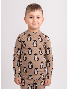 Unuo, Dětské merino triko s dlouhým rukávem Nature, Černá, Tučňáci