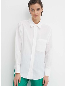 Košile s příměsí lnu Calvin Klein bílá barva, relaxed, s klasickým límcem