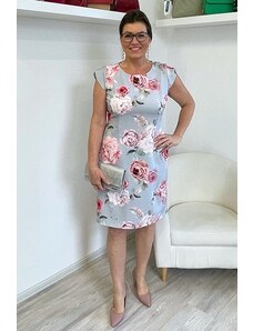 BS Šedé pouzdrové šaty s růžovými květy Petrina