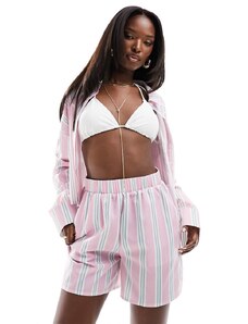 Kaiia poplin shorts co-ord in pink stripe-Multi