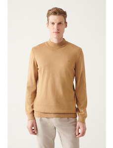 Avva Men's Beige Half Turtleneck Wool Blended Regular Fit Knitwear Sweater