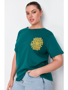 Trendyol Curve Green Printed Boyfriend Knitted T-shirt