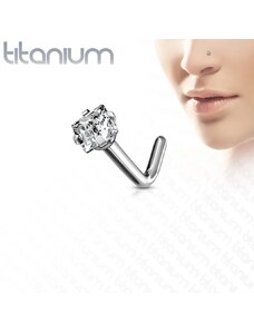 Šperky Eshop - Zahnutý piercing do nosu z titanu - čtvercový broušený zirkon v kotlíku W18.10/W18.25/W18.33/W22.09 - Tloušťka piercingu: 0,8 mm, Velikost hlavičky: 2 mm