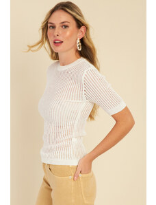 Cool & Sexy Women's White Transparent Knitwear Blouse