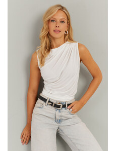 Cool & Sexy Women's White Gathered Blouse YZ625