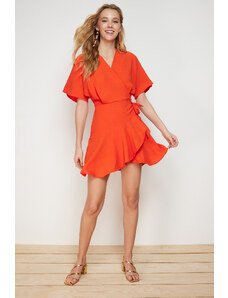 Trendyol Orange Double Breasted Skirt Flounced Mini Woven Dress