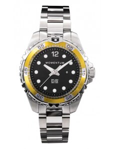 Momentum Watches Stříbrné pánské hodinky Momentum s ocelovým páskem Splash Black / Yellow 38MM