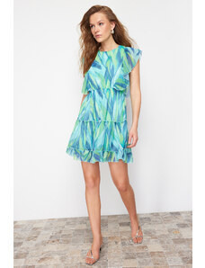 Trendyol Green Floral Waist Frilly Mini Woven Dress