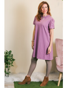 Meera Design Šaty s nabíraným rukávem / Tmavá lila