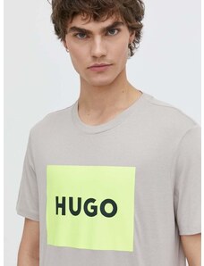 Bavlněné tričko HUGO šedá barva, s potiskem, 50467952