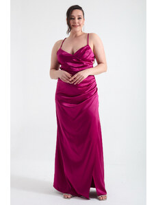 Lafaba Women's Damson Decollete Long Plus Size Evening Dress with Slit