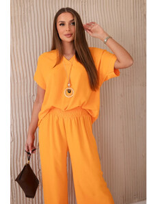 K-Fashion Komplet s náhrdelníkem halenka + kalhoty pomeranč